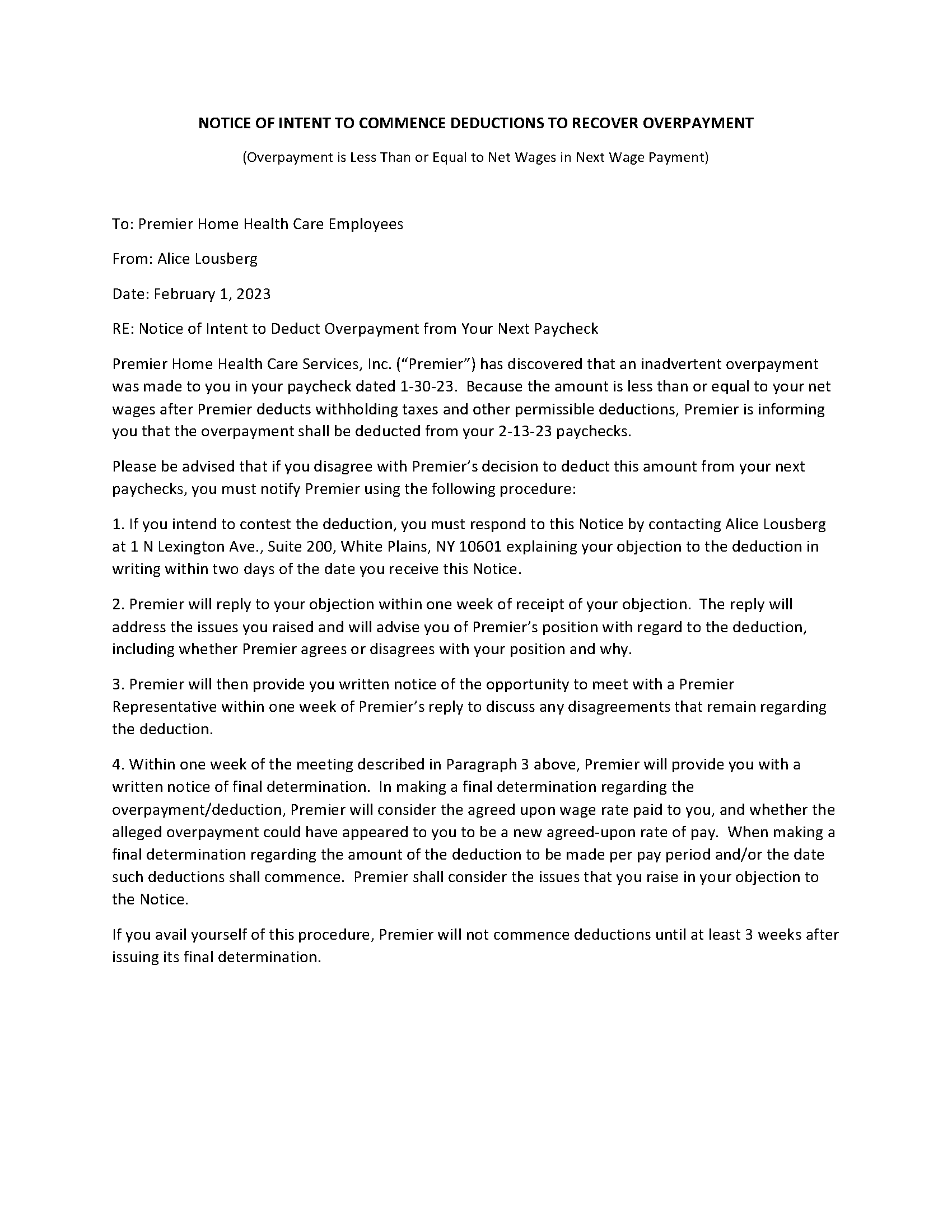 NOTICE OF INTENET TO COMMENCE DEDUCTIONS TO RECOVER OVERPAYMENT_MLK Day